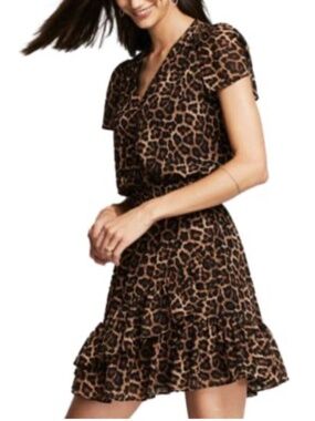 Michael Kors Leopard-Print Smocked-Waist Dress Small